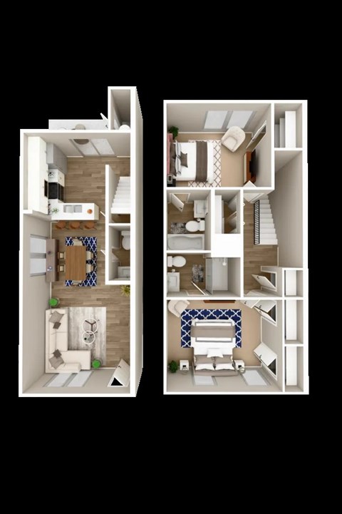 Floor plan for 2 beds, 2.5 baths, 1141 sqft